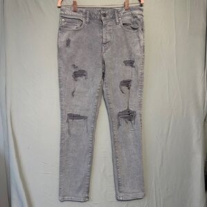 American Eagle Air Flex Womens Distressed Slim Jeans Size 31 Grey Grunge Edgy